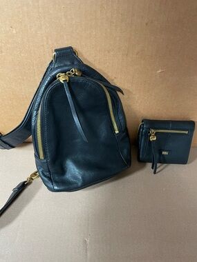 HOBO Black Leather Crossbody Sling Bag with Matching Leather Wallet